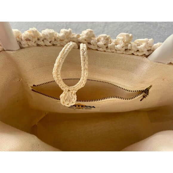 Vintage Mantessa Hand Made Japan Woven Straw Purse Ivory Top Handle Bag - Picture 8 of 15